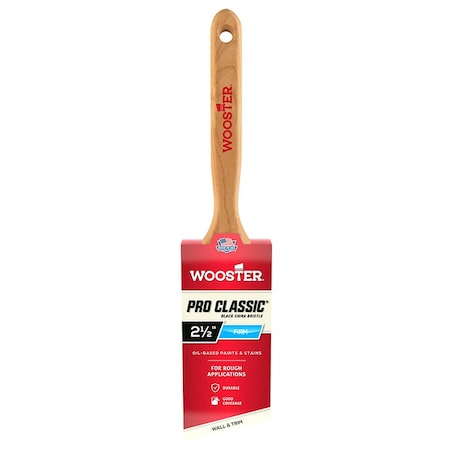 Wooster 2-1/2" Angle Sash Soft, Black China Bristle, Paint Brush, Sealed Maple Wood Handle Z1293
